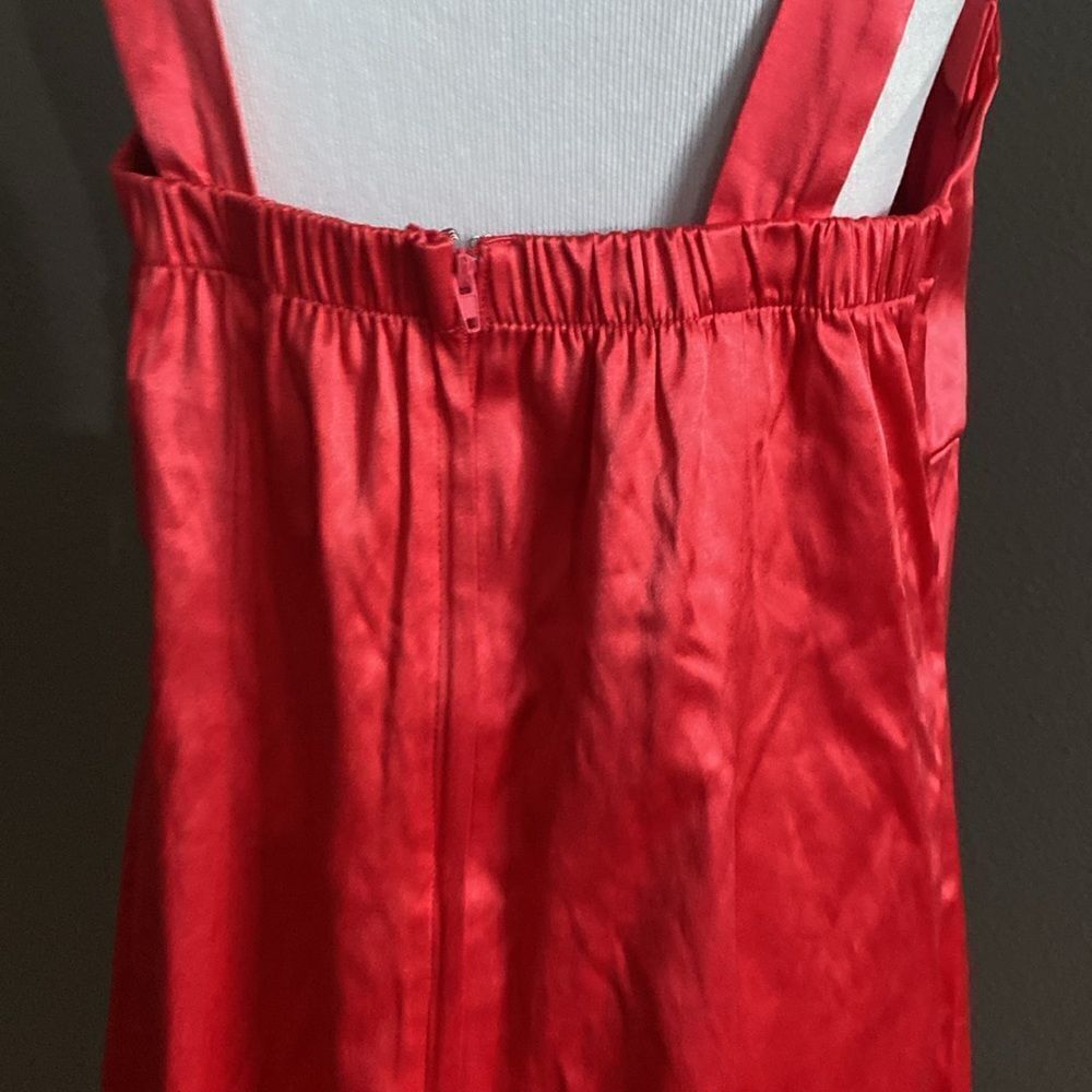 Wishes wishes wishes Salmon Pink Mini Dress Pleated Ruffle bodice Stretch Satin - Picture 6 of 9
